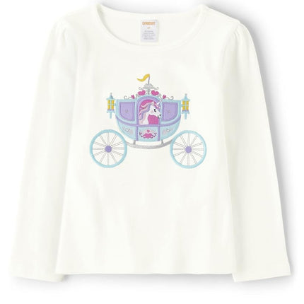 Gymboree Girls' and Toddler Fall and Holiday Embroidered Graphic Long Sleeve T-Shirts, Unicorn Cariage, 12