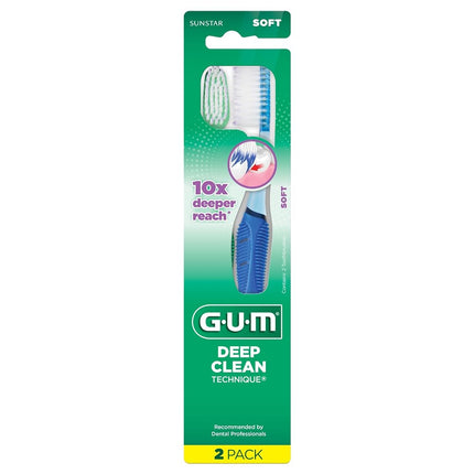 Cepillo de dientes GUM Technique Deep Clean - Cabeza completa - Cepillos de dientes suaves para adultos - Cerdas suaves, ultra finas y cónicas, recomendado por profesionales dentales, 2 unidades