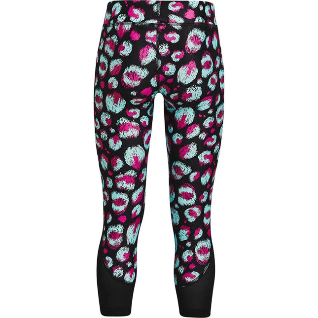 Under Armour Girls' HeatGear Printed Ankle Crop Legging, Black (001)/Meteor Pink, Large