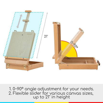 MEEDEN Studio Sketch Box Easel- Solid Beech Wood Universal Design Adjustable Tabletop Sketchbox Easel with Storage Box for Plein Air Artist, Art Students & Beginners
