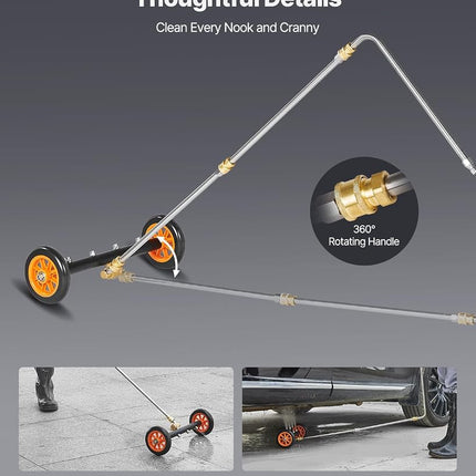VEVOR 24" Pressure Washer Undercarriage Cleaner, Stainless Steel Surface Cleaner for Pressure Washer, 4000 Max PSI, Angle Adjustment Gear, 7 Spray Nozzles, 2 Extended Wands for Driveway, Patio, Deck