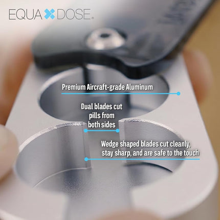 EQUADOSE Pill Splitter with Precision Aluminum Blades, Safely and Cleanly Cuts Small and Large Tablets, Vitamins, and Pills, Easy Tablet Divider for Accurate Medication Dosing, Black
