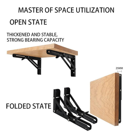 Black Folding Shelf Brackets Max. Load 220 lb, Heavy Duty DIY Wall Mounted Shelf Bracket Space Saving for Table Work Bench (20 INCH-2PCS)