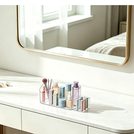 SUNFICON Estuche organizador de cosméticos Bandeja de tocador de plástico transparente multiusos para accesorios de baño y almacenamiento de oficina