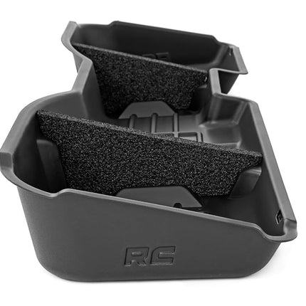 Almacenamiento personalizado bajo el asiento Rough Country para Chevy Silverado 1500 (2014-2018) y 2500HD/3500HD (2015-2019) - Almacenamiento plateado para camiones, termoplástico antideslizante
