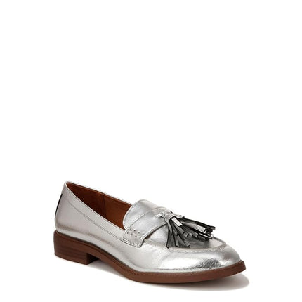 Franco Sarto Women's Carolynn Low Slip on Tassel Loafers, Silver Metallic, 8 Wide