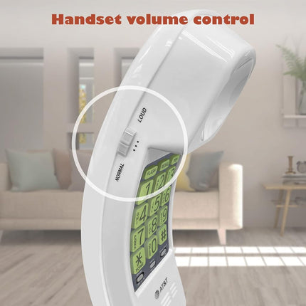 AT&T TRIMLINE 213 Corded Home Phone with Extra Big Buttons & Visual Ringer. No AC Power Required, Improved Easy-Wall-Mount, Lighted Keypad, 10 Speed Dial Keys, Volume Control, Senior Friendly. White