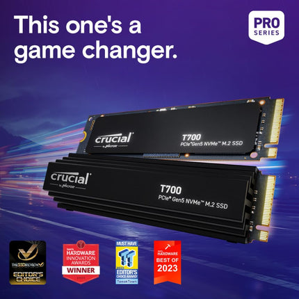 Crucial T700 2TB SSD PCIe Gen5 NVMe M.2 Internal Gaming SSD with Premium Heatsink, Up to 12,400MB/s, Microsoft DirectStorage, PCIe 4.0 Backwards Compatible, Solid State Drive - CT2000T700SSD5