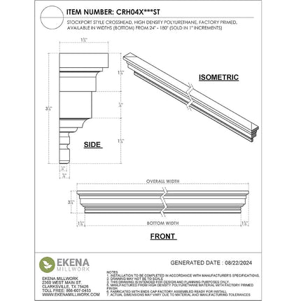 Ekena Millwork CRH04X45ST 45" Bottom 47 1/2" Top Width x 3 7/8" H x 1/4" P Standard Crosshead
