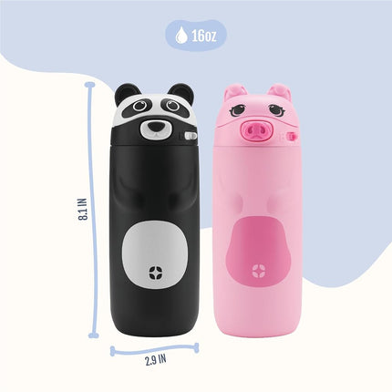 Ello Ellies 12oz Vacuum Insulated Stainless Steel Kids Water Bottle with Straw and Built-in Carrying Handle and Leak-Proof Locking Lid for School Backpack, Lunchbox and Outdoor Sports, Panda