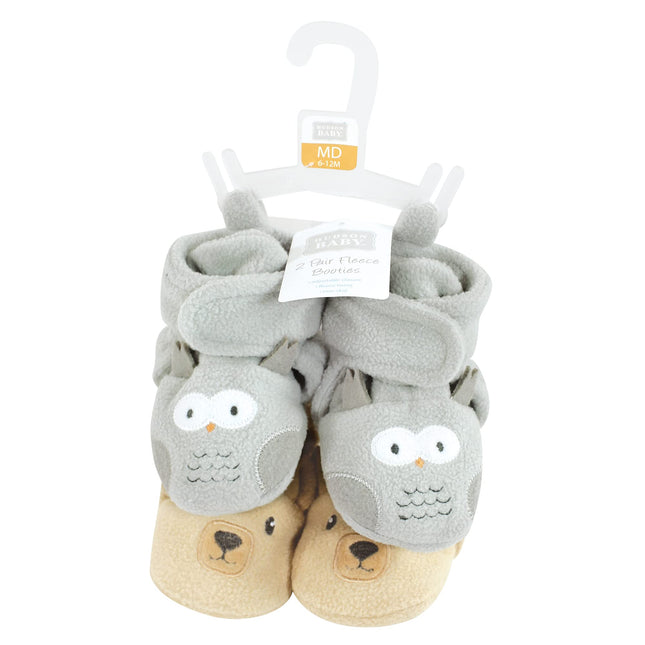 Hudson Baby Baby-Girl's Animal Fleece Booties 2-Pack Socks, Gray Owl Bear, 18-24 Months