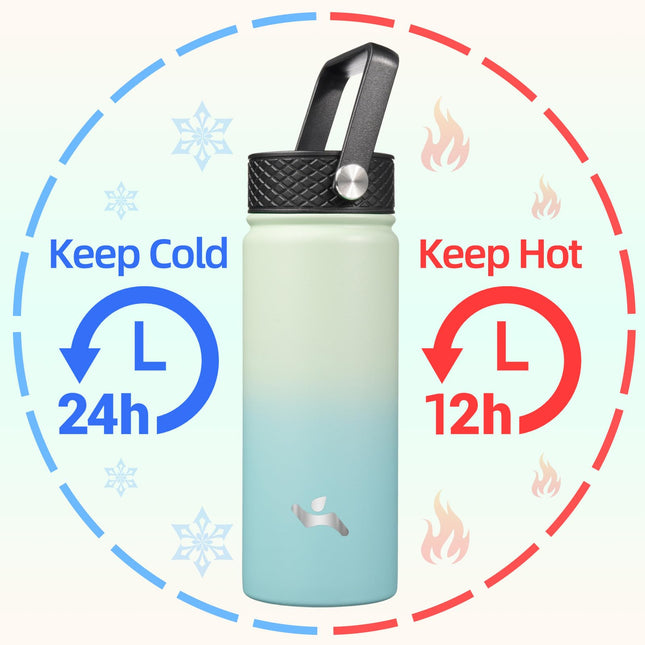 Konokyo Insulated Water Bottle with Straw,18oz 3 Lids Metal Bottles Stainless Steel Water Flask,Mint