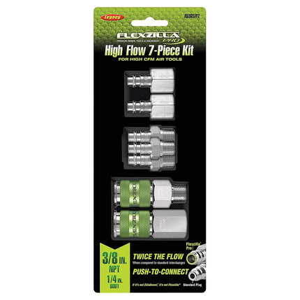 Flexzilla Pro High Flow Coupler & Plug Kit, 1/4" Body, 3/8" NPT, 7-Piece - A53657FZ