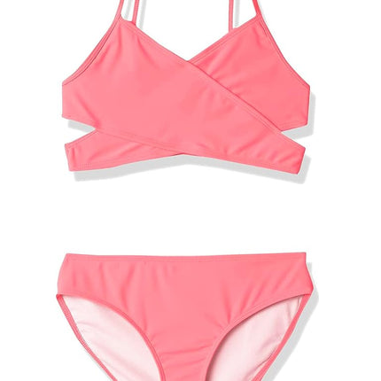 Kanu Surf Traje de baño de 2 piezas tipo bikini envolvente para deportes de playa, para niñas, diseño de arrecife de coral, color rosa sólido, 10