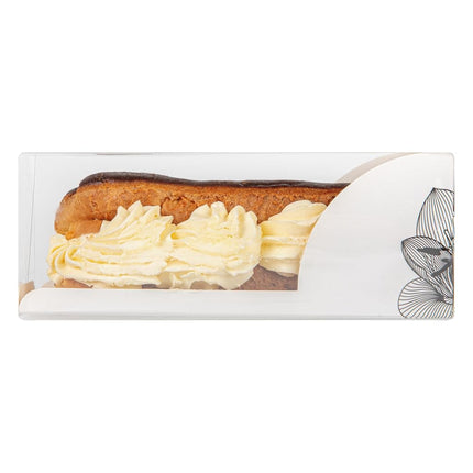 Restaurantware-7 Inch x 2.5 Inch Clear Dessert Boxes, 100 White Paper Sleeve Transparent Candy Boxes - Lotus Accent, No Grease Lining, Clear Plastic Clear Favor Boxes, Crack Resistant, Disposable