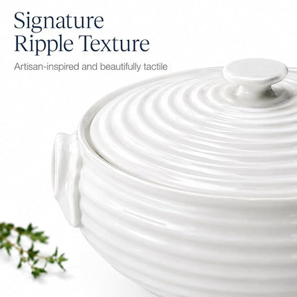Portmeirion x Sophie Conran Porcelain Casserole Dish with Lid - White Oval Serving Dish, Oven, Microwave and Dishwasher Safe, Suitable for Everyday Cooking and Entertaining