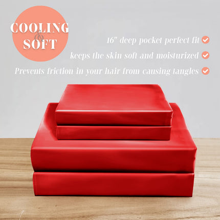 Elegant Comfort Luxurious 4-Piece Silky Satin Sheet Set, Skin and Hair Friendly, Wrinkle, Fade, Stain Resistant with Deep Pockets Fitted Sheet, Cooling Soft Satin Sheet Set, Twin, Red