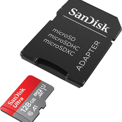 SanDisk 128GB Ultra microSDXC card + SD adapter up to 140 MB/s with A1 App Performance UHS-I Class 10 U1 - Twin Pack