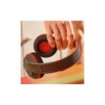 PHILIPS TAA6219BK Solar Powered Self Charging On Ear Bluetooth Headphones - 80 Hour Battery Reserve Ideal for Working Out, Running and Other Sports - Black and Red