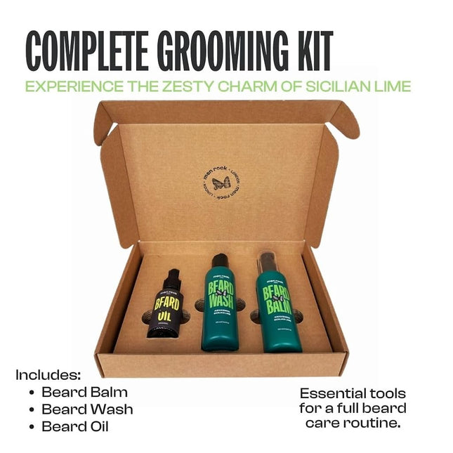 Men Rock Lime Beard Grooming Kit for Men – Awakening Beard Care Kit with Beard Balm, Beard Shampoo & Beard Oil – Nourishing Beard Conditioner, Beard Moisturiser & Beard Softener for Men’s Beard