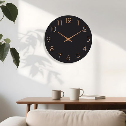 Mosewa Large Wall Clock 16 Inch Black Wall Clocks Battery Operated Silent Non-Ticking - Simple Minimalist Rose Gold Numbers Clock Decorative for Bedroom,Living Room, Kitchen,Home,Office(16" Black)