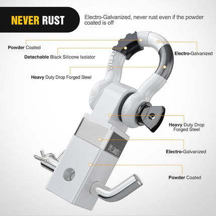 Nilight Shackle Hitch Receiver 2Inch 45000 LBs Breaking Strength 3/4" D Ring Shackle w/Trailer Hitch Pin Heavy Duty Solid Recovery Towing Kit for Trucks Jeeps Off Road