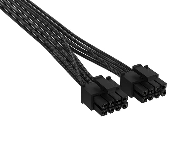 Cable Corsair Elite Premium Tipo 4 con funda individual 2x de 8 pines a PCIe 12V-2x6 de 600 W, funda de paracord de malla triple, peines de cable de perfil bajo, compatible con fuentes de alimentación Tipo 4 - Negro