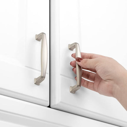 KOOFIZO 10 Pack 3-3/4 Inch Brushed Nickel Kitchen Cabinet Pulls Satin Silver Cabinet Handles Nickel Cabinet Hardware for Kitchen Cabinets 1817 Drawer Dresser Cupboard Bedroom