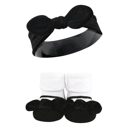 Hudson Baby Conjunto de diadema y calcetines para bebés, nudo de terciopelo, 0-9 meses