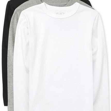 The Children's Place boys Long Sleeve Basic Layering T-shirt T Shirt, Black/H Gray/White 3 Pack, Large US