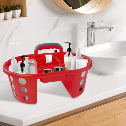 SIMPLYKLEEN Caddy de Douche Portable 2 pièces – Fabriqué aux États-Unis, Rangement en Plastique pour Dortoir, Panier Fourre-tout avec Poignée, Organiseur de Douche pour Salle de Bain, Garde-manger, Cuisine, Dortoir Universitaire, Rouge