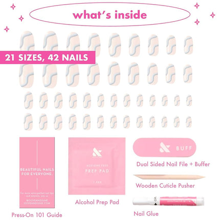 Olive & June Maximalist Instant Mani Press-On Nails (Glue) | 42 Fake Nails, 21 Sizes | Non-Toxic, Long-Lasting Big, Bold Gorgeous Realistic Look | Salon-Quality at Home | Short, Round | Puffy Swirls
