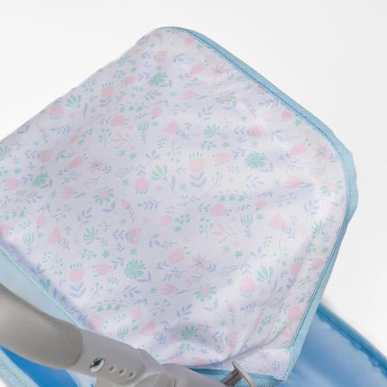 JC Toys - Folding stroller, for dolls up to 45 cm, Ideal for playing and walking, Blue with floral decoration, designed by Berenguer, +3 years