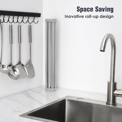 Tomorotec Roll Up Dish Drying Rack Over Sink, 304 Steel, 21x15.5, Grey
