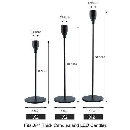 Matte Black Candle Holders for Taper Candles, Set of 6 Tall Metal Decorative Candlestick Holders for 3/4 inch Thick Candle,Table Mantel Centerpiece for Wedding, Dinning, Party, Anniversary