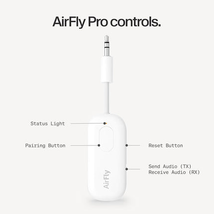 Twelve South AirFly Pro Bluetooth Wireless Audio Transmitter/Receiver for up to 2 AirPods/Wireless Headphones; Use with Any 3.5 mm Audio Jack on Airplanes, Gym Equipment, and Auto, White