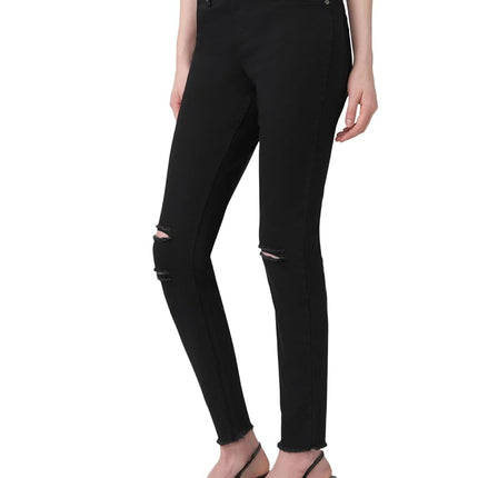 HUE Womens Ripped Knee Denim Leggings, Black, 1X US