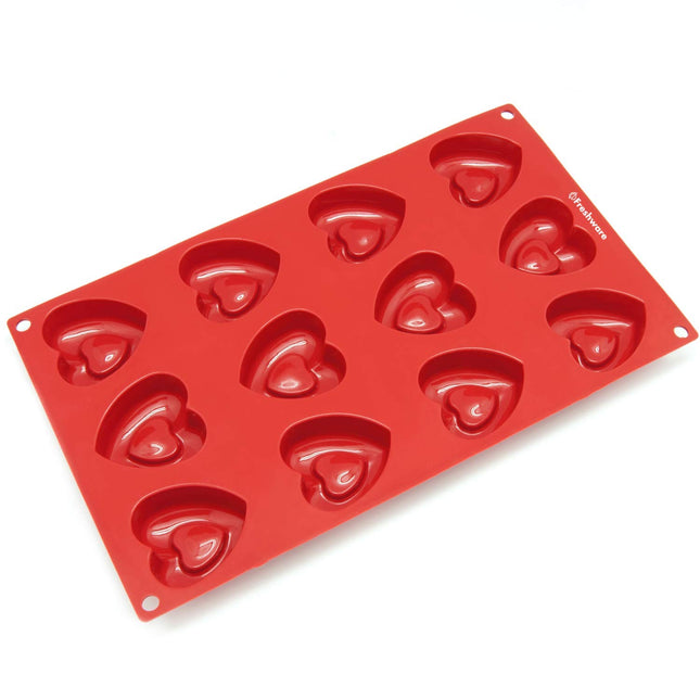Molde de silicona Freshware SM-110RD de 12 cavidades para mini magdalenas, brownies, pan de maíz, tartas de queso, pudín, gelatina y jabón en forma de corazón de San Valentín