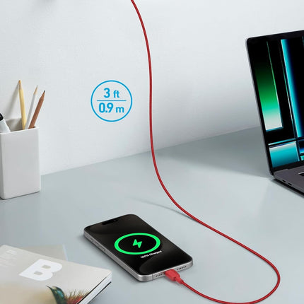 Anker cable USB A a USB C, cable cargador (2 unidades, 0,9 m), para iPhone 17 Series, Samsung Galaxy Note 10/S10+ S10, LG V30 (Rojo)