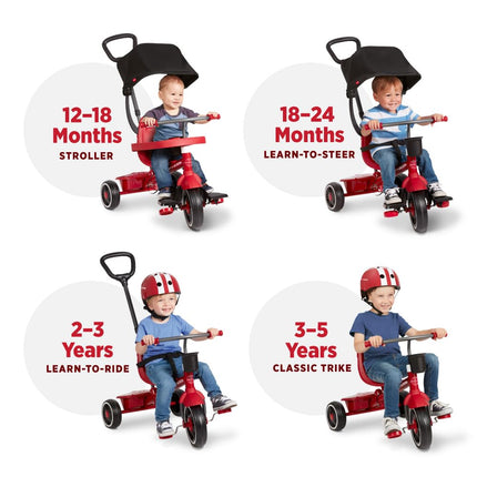 Radio Flyer Pedal & Push 4-in-1 Stroll ' N Trike®, Red Tricycle, for Toddlers Ages 1-5 (Amazon Exclusive), Toddler Bike