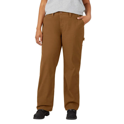 Dickies Women's Plus Size Relaxed Straight Carpenter Duck Pant, Rinsed Brown Duck, M