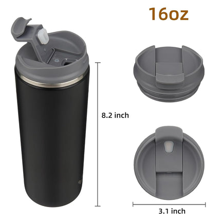 Konokyo Tumbler with Lid, 16 oz Travel Coffee Mug Double Wall Vacuum Stainless Steel Thermal Metal Cup Insulated Water Bottle,Black