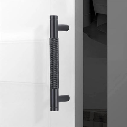 POVEFONK 10 Pack 3-3/4 inch(96mm) Matte Black Kitchen Cabinet Handles Knurled Cabinet Pulls Black Drawer Pulls Kitchen Hardware
