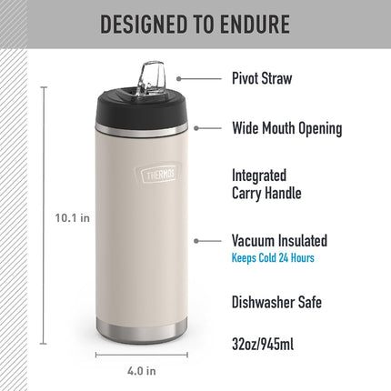 THERMOS, ICON Series, Stainless Steel Water Bottle w/Straw Lid, Sandstone, 945mL