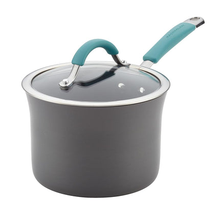 Rachael Ray Cucina Sartén/Cacerola Antiadherente de Aluminio Anodizado Duro con Tapa, 3 Cuartos, Azul