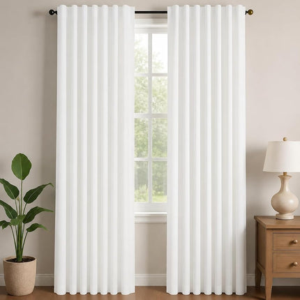 Deconovo Semi 50% Light Blocking Pure White Curtains - Solid Back Tab and Rod Pocket Room Darkening Curtains for Kids' Bedroom, 42x63 Inch, 2 Panels, Adult