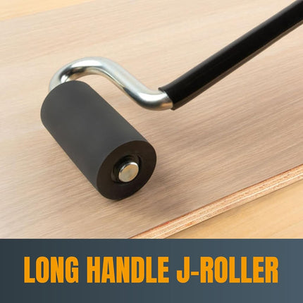 POWERTEC 12" Long Handle J Roller, 1-1/2 Inch Diameter, 3 Inch Wide, Laminate & Veneer Rubber Roller Tool for Edge Banding, Wall Coverings, 1PK (71010)