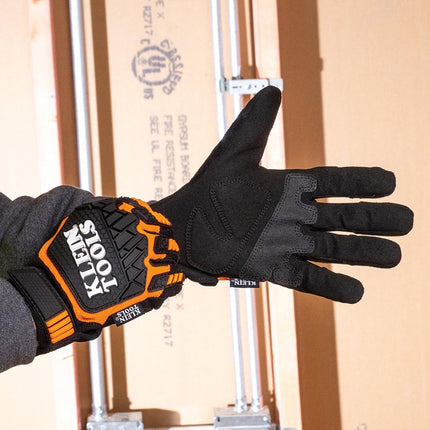 Klein Tools 60600 Work Gloves, Heavy-Duty Suede Palm Gloves, TPR Impact Resistant, Touchscreen-Capable, Hook and Loop Wrist Strap, Large
