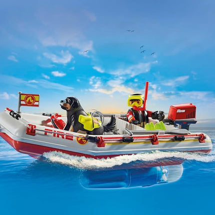 Playmobil 71464 Action Heroes: Fireboat with Aqua Scooter, exciting water rescue, including diving goggles and fins, fun imaginative role-play, realistic play sets suitable for children ages 4+