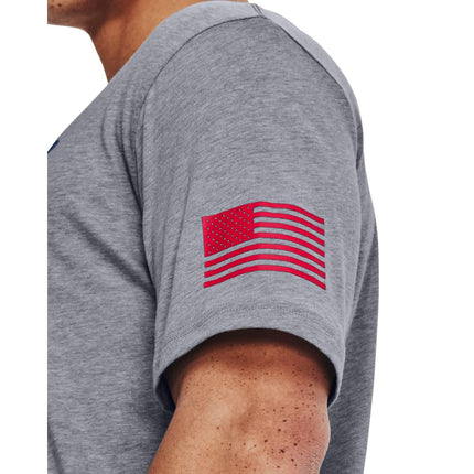 Under Armour Men's New Freedom Flag T-Shirt, (037) Steel Light Heather/Red/Blackout Navy, XS
